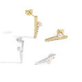 Fashion Round Shell Pearls CZ Strips 925 Sterling Silver Stud Earrings